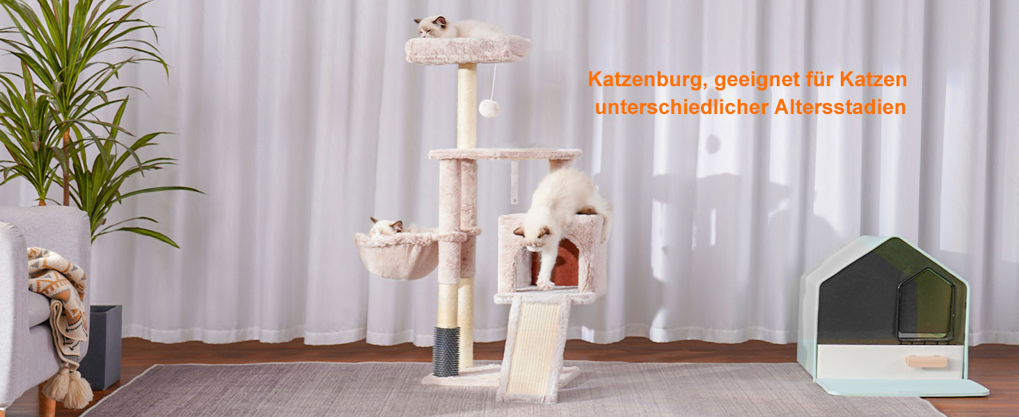 Котячий будиночок Heybly з щіткою для котів, котячий будиночок для домашніх котів з оббитою м'якою стійкою, котячий когтетоп з кошиком, когтеточкою та когтедровом, HCT005SG (коричнево-бежевий)