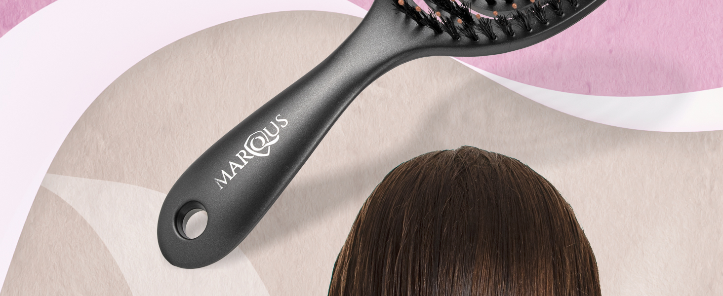 Щітка для волосся marQus Bio з щетиною дикого кабана без заплутування - розпушувач з подвійною спіральною пружиною - професійна щітка для розчісування всіх типів волосся, екологічні матеріали - для мокрого та сухого волосся, блиск, об'єм, Blush Blush-Shine