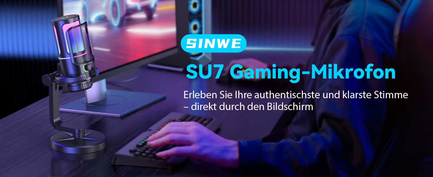 Мікрофон геймерський SINWE з шумозаглушенням, USB для ПК, PS4, стрімінгу, подкастів. З поп-фільтром, тримачем, швидким вимкненням звуку та RGB підсвіткою
