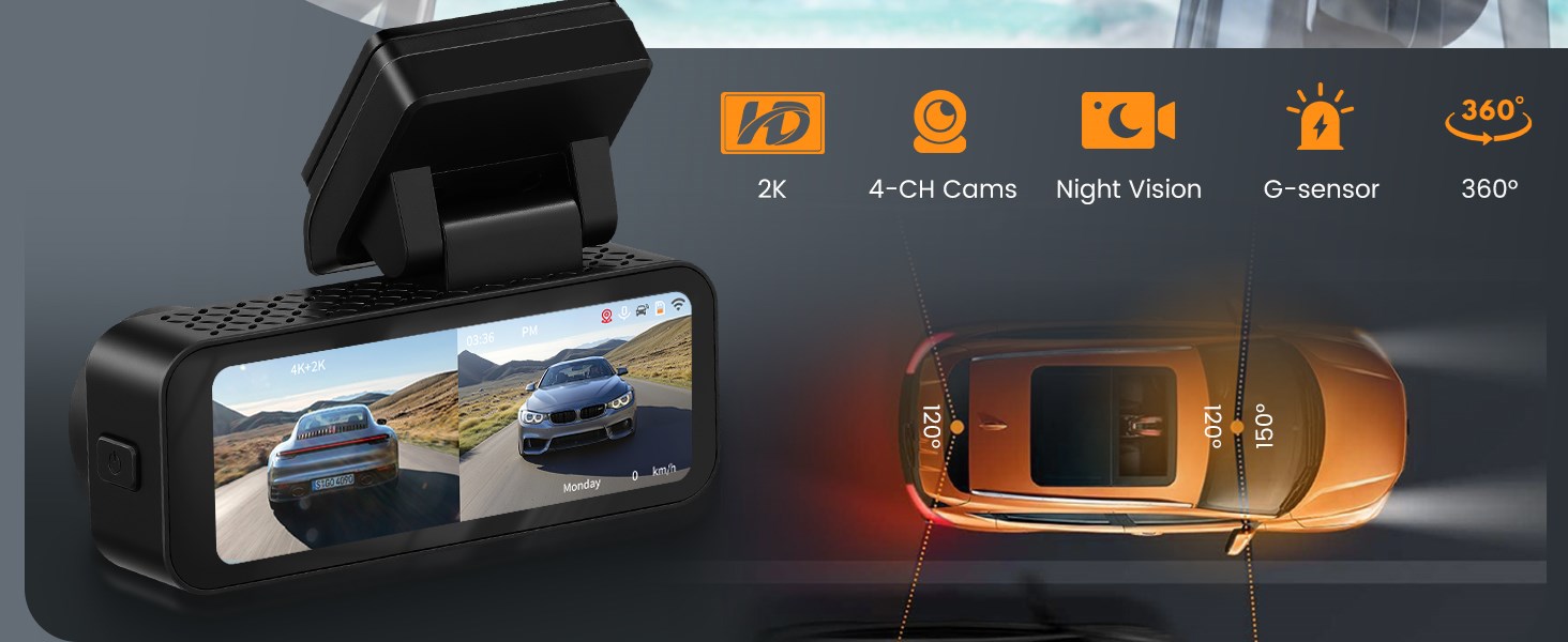 Автомобільний відеореєстратор 360° 4-канальний FHD 1080P (передній, задній, лівий, правий), 3