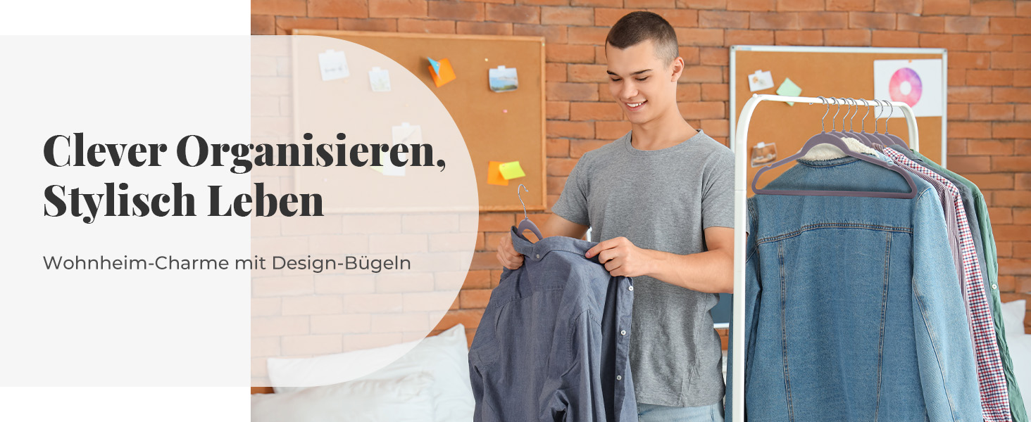 В'язки для одягу з велюру, 20 шт. - В'язки для одягу, економія місця, неслизькі, міцні, 360° обертання - для сорочок, костюмів, светрів, штанів, сірі