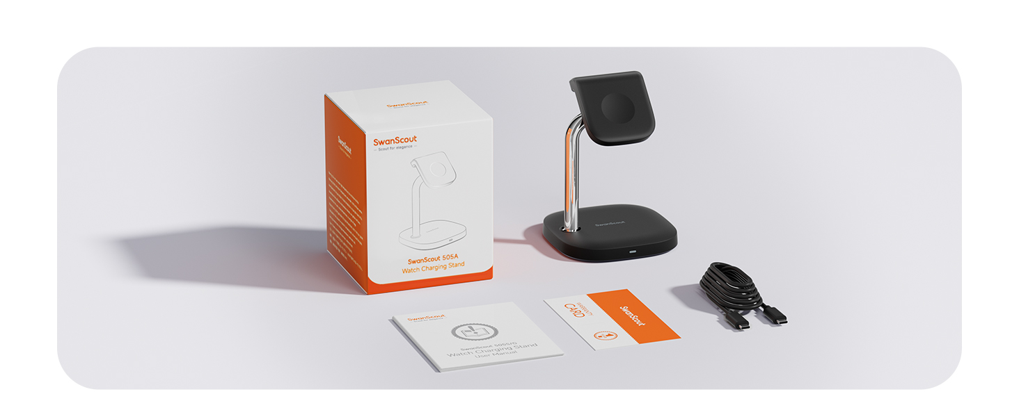 Зарядний пристрій для Apple Watch SwanScout 505A (Чорний): сумісний з Ultra 3, SE 3, Series 10, 9, 8, 7, 6, 5, 4, 3, 2, SE 2, 5W, бездротовий, регульований кут