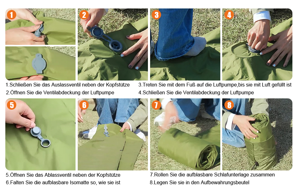 Надувна туристична матрац Holwim Isomatte з самонадуваванням, самостійно надувається, з подушкою та насосом, ультралегка, компактна, для кемпінгу, блакитна