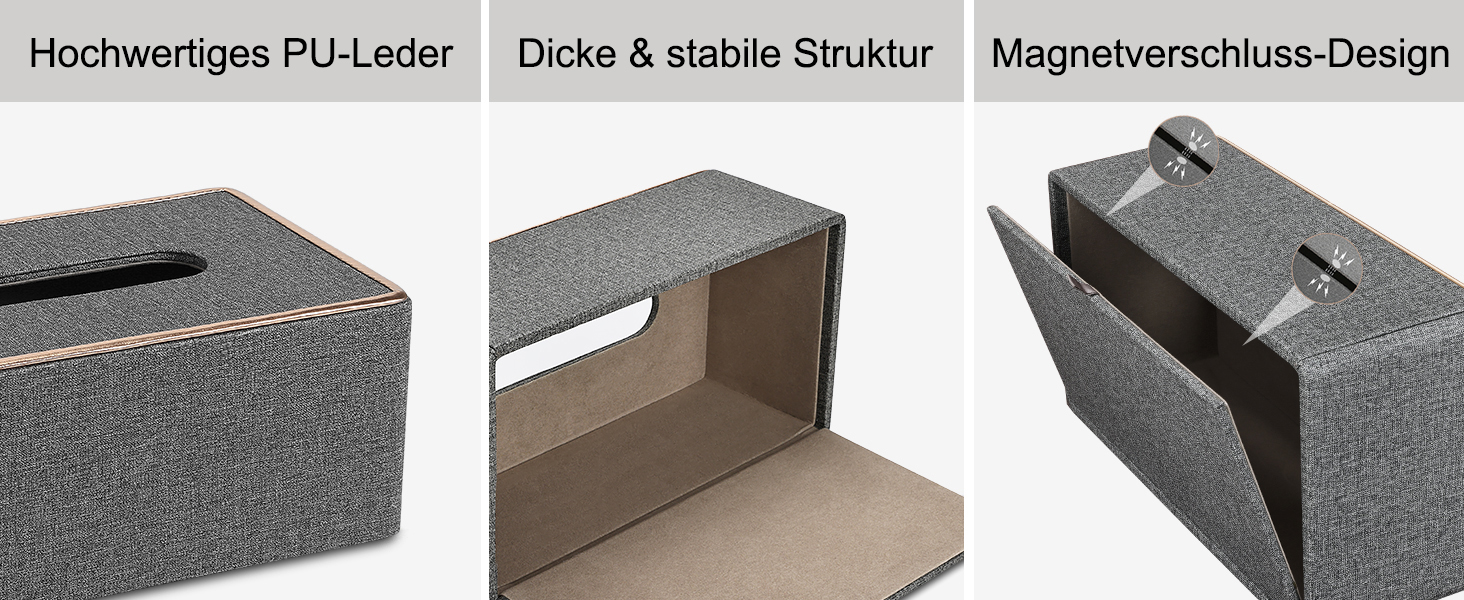 Скляниця для серветок Rarapop з PU-шкіри, сіра - органайзер для ванної, тумбочки, офісу