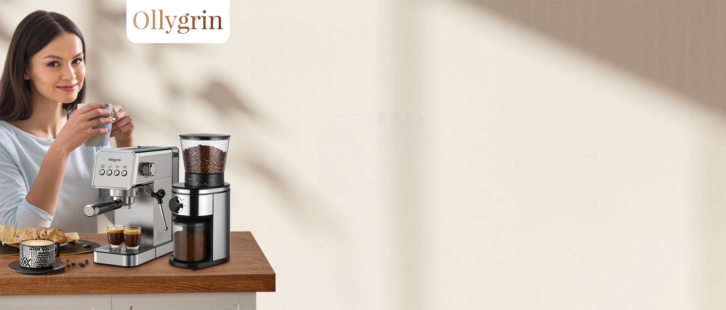 Електрична кавомолка Ollygrin Bg702s-pg: 30 ступенів помолу, для еспресо, drip, pour over, cold brew, French press, 2-12 чашок, 220V, нержавіюча сталь