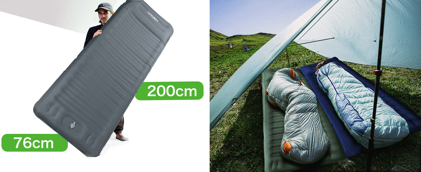 Origem Self-Inflating Camping Mat - Ultralight Sleeping Pad with Foot Pump - 14cm Thick - Ideal for Hiking, Travel, Beach, Tent & Hammock - Light Grey