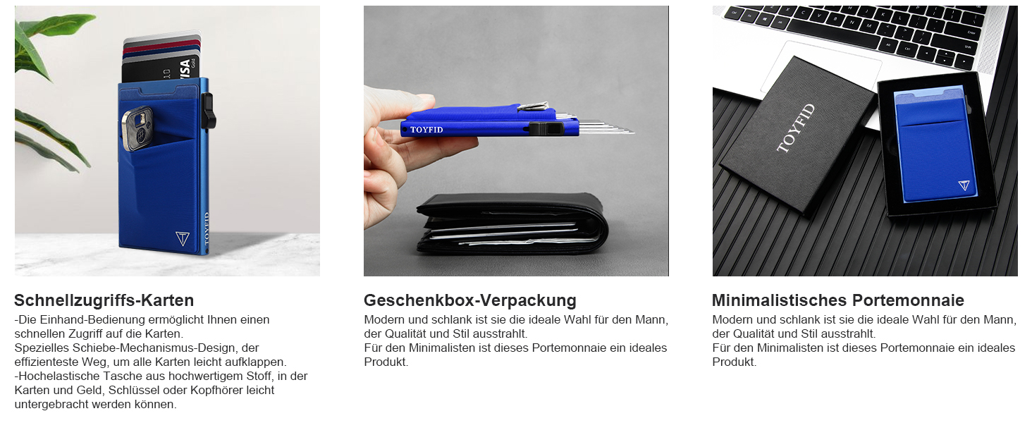 RFID-захищений картхолдер Pop-up: тонкий гаманець з відділенням для монет (1 шт., блакитний)