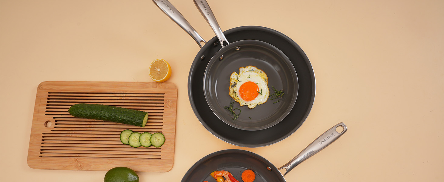 Сковорода Cookersway з керамічним покриттям, 28 см, антипригарна, для кухні, без PFOA, PTFE, PFA, темно-сіра