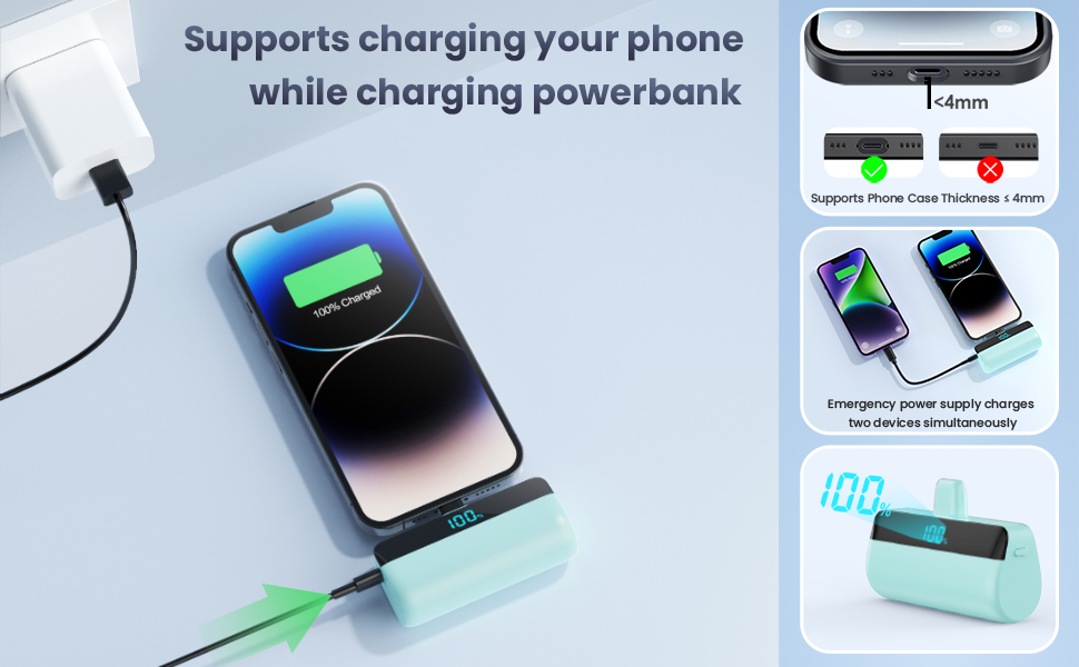 Power Bank Feob Mini 5200mAh 20W PD: Компактний акумулятор з LED-дисплеєм для iPhone та Android (фіолетовий/зелений)