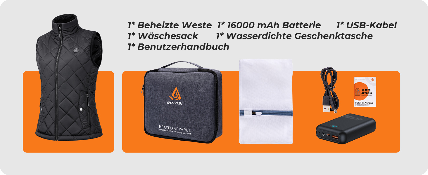 Жіноча грілка для тіла з Powerbank 16000mAh - Грілка з 9 зонами обігріву та 3 рівнями температури, для активного відпочинку, туризму та катання на лижах, чорного кольору, розмір S