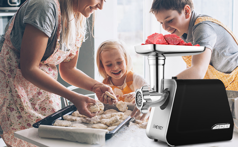 Meykey Electric Meat Grinder - 2000W 3-in-1 Meat & Sausage Maker with Stainless Steel & Reverse Function