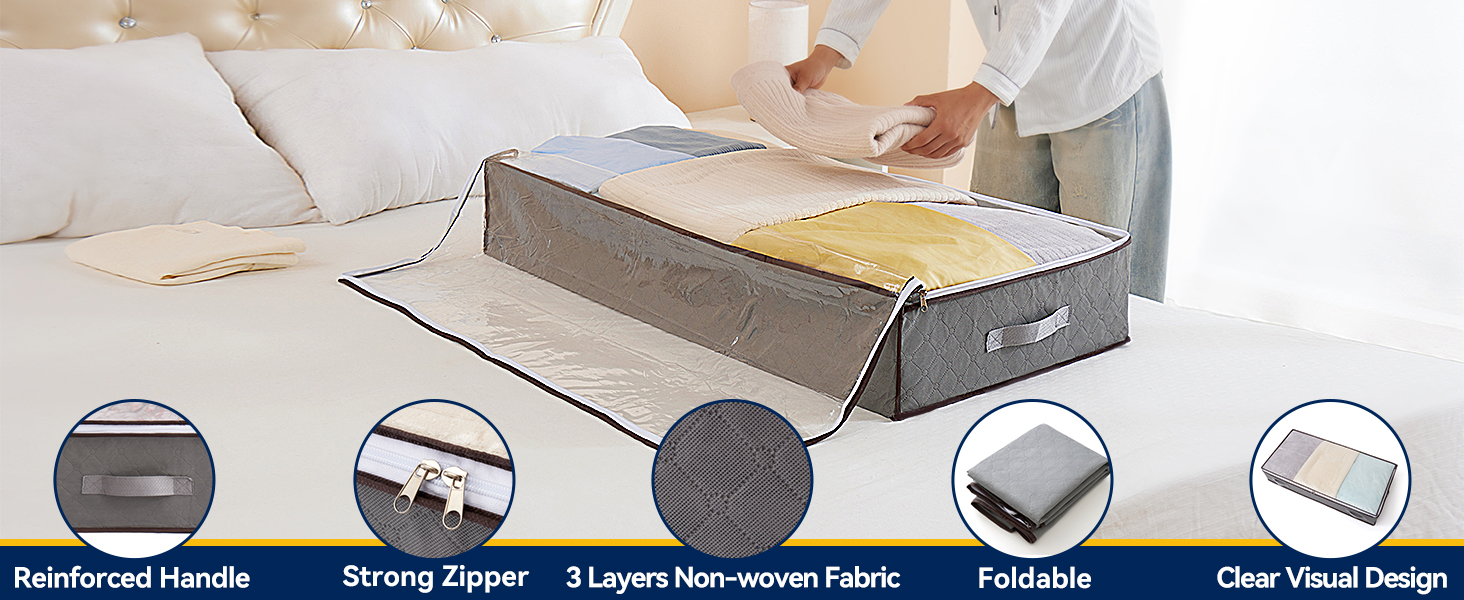 Комод під ліжко Boic, 2 шт., 60 л, для зберігання постільної білизни та одягу, з кришкою, складний, велика коробка для зберігання