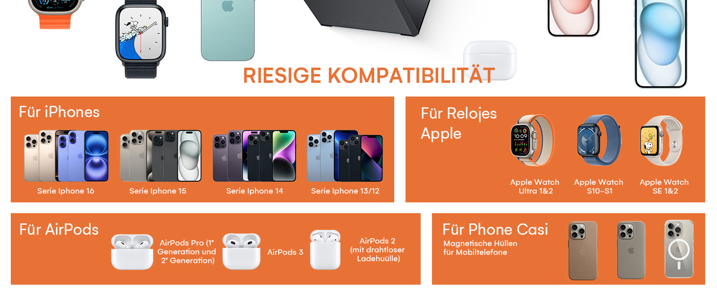 ZEEHOO Зарядна станція 3 в 1 для Apple MagSafe, iPhone 16/15/14/13/12, Apple Watch та AirPods (30W USB-C), Чорний