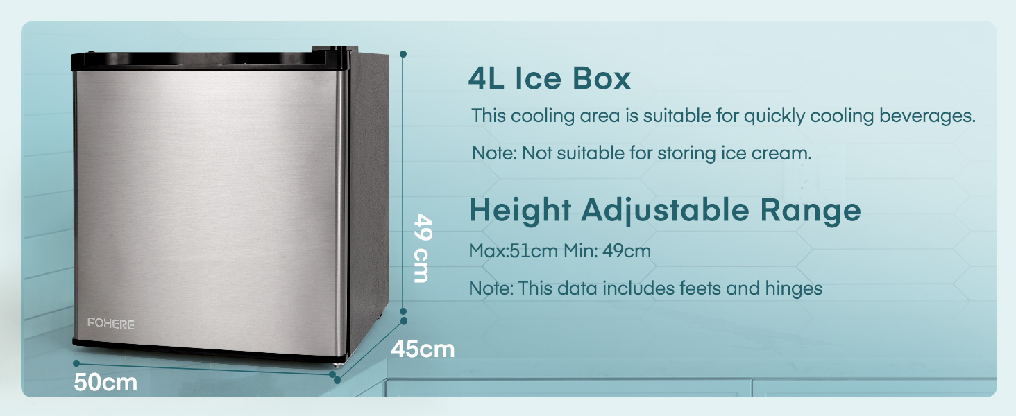 Міні холодильник 46 л з відділенням для льоду, тиха робота 42 дБ, регулювання температури, для кухні, офісу, спальні, готелів та маленьких квартир (колір нержавіюї сталі)