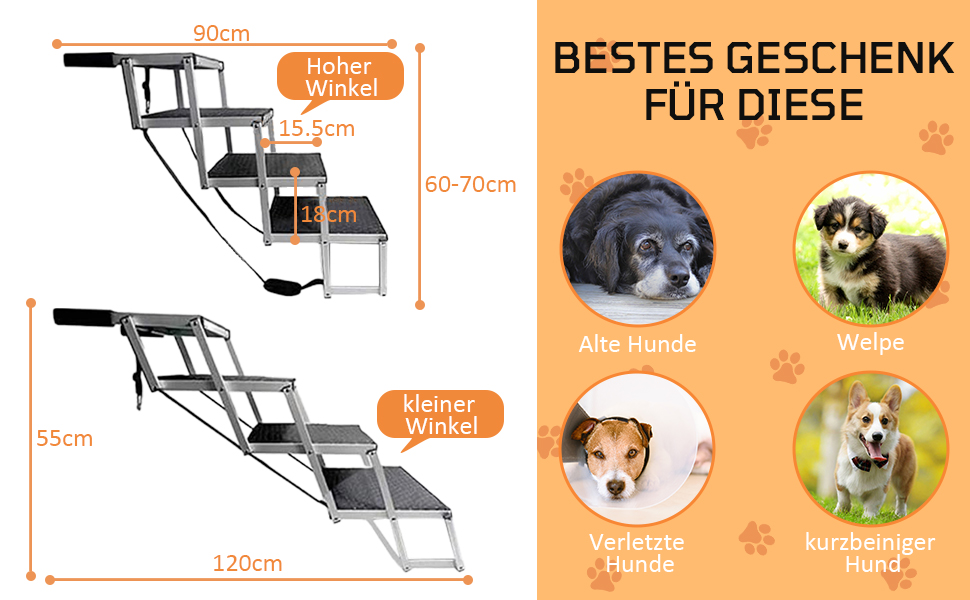 Східці для собак великих порід - автосходинки для собак з 4 ступенів, складані, алюмінієві, до 75 кг