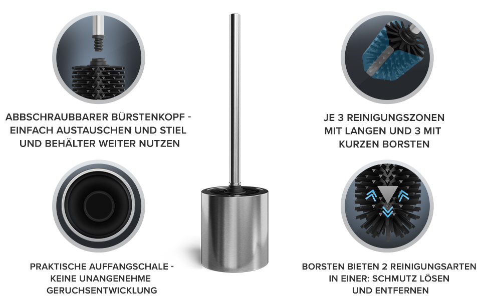 Набір для чищення унітазу Skrova | Силіконова щітка для унітазу | Без підставки | Чорний матовий, з підставкою | Змінний WC-головка
