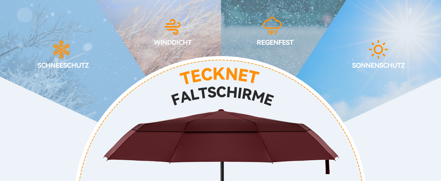 TECKNET Штормовий парасолька: великий автоматичний парасолька з 10 ребрами, 104 см, вітростійкий, компактний, для подорожей, гольф, чоловічий та жіночий (червоний)