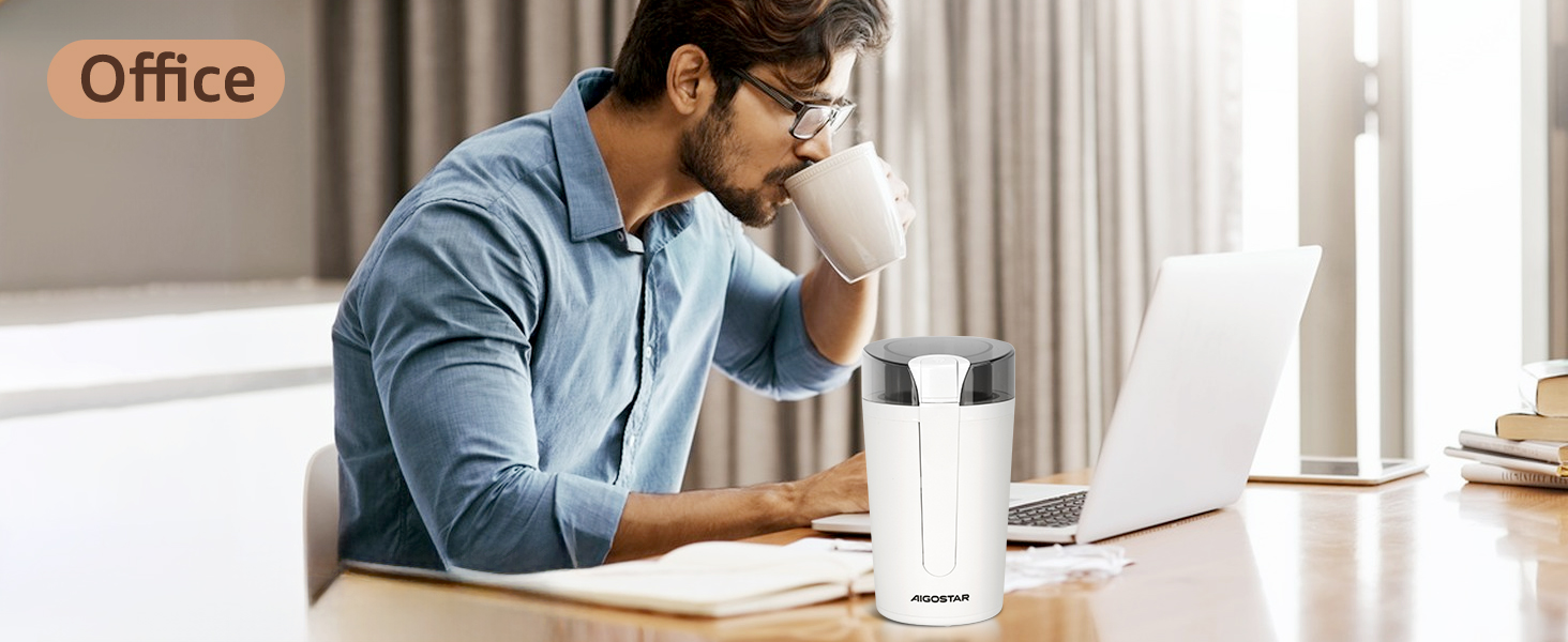 Електрична кавомолка Aigostar Blanche з регулюванням ступеня помелу, BPA Free, 60г, 200W, біла