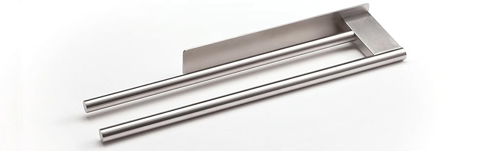 Тримач для рушників без свердління, подвійний, з нержавіючої сталі 304, з двома ручками, самоклеючий, для ванної кімнати та кухні, срібний