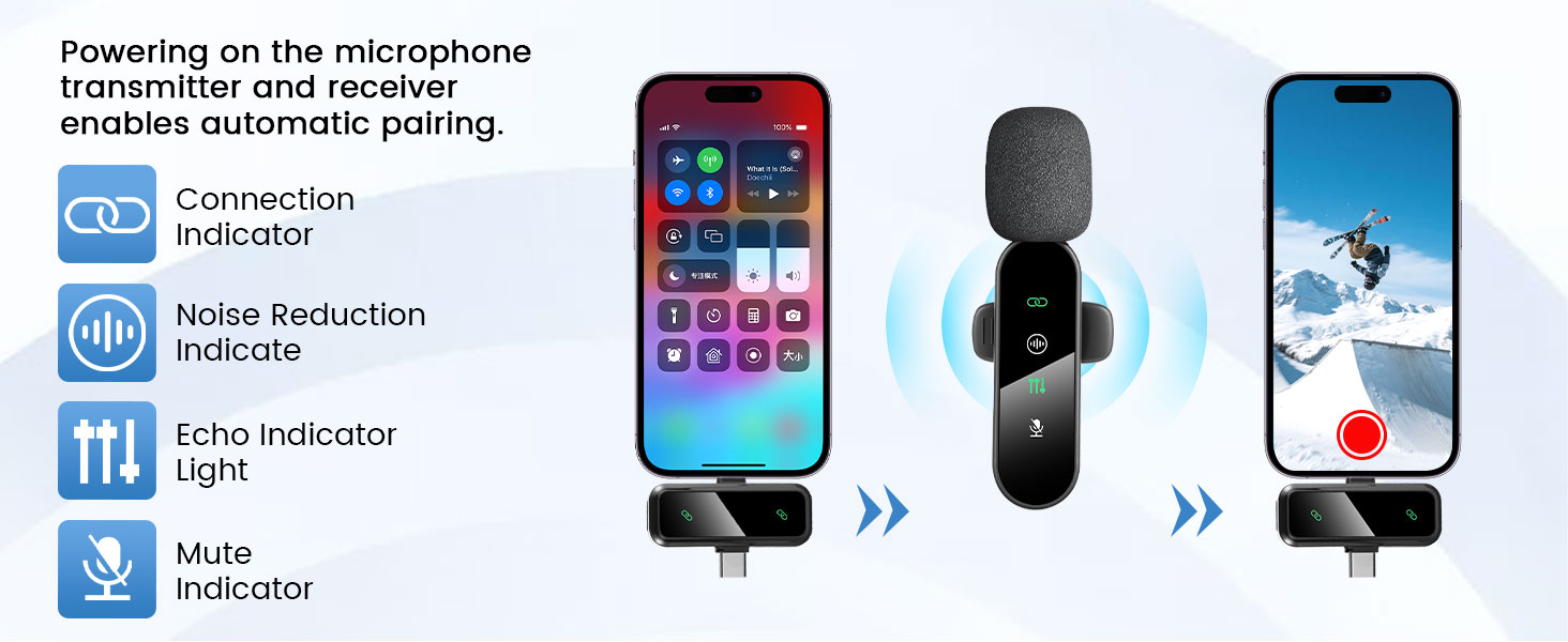 Беспроводной петличный микрофон Dual Set - Plug & Play, с автоматическим сопряжением, шумоподавлением, для iPhone, Android, USB-C устройств, YouTube, подкастов и видеосъемки