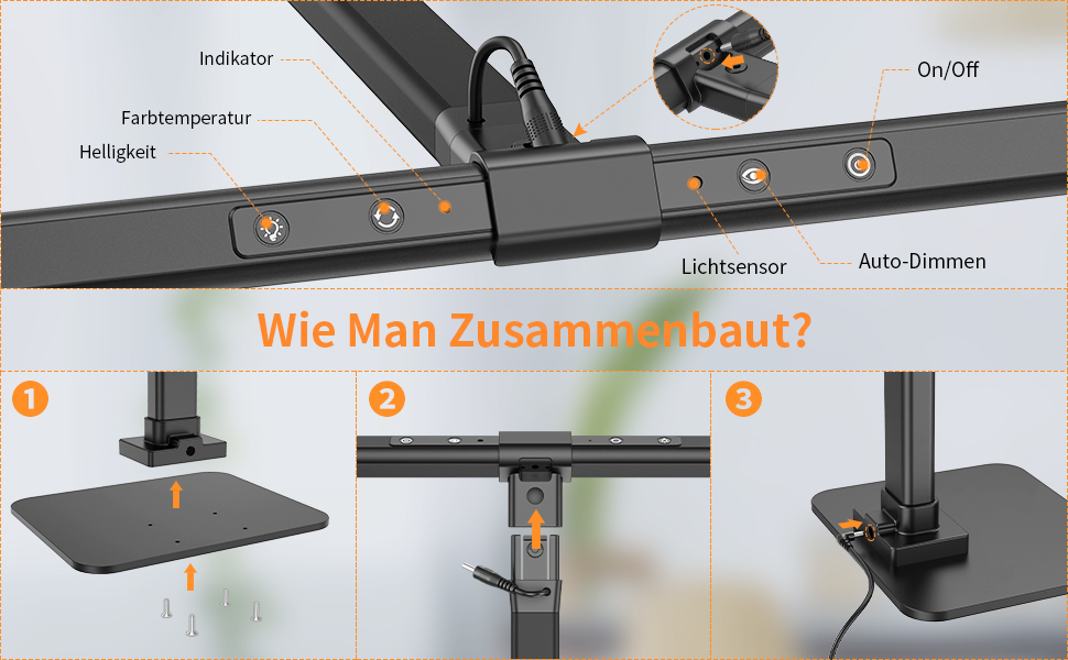 LED лампа для столу KableRika: регульоване освітлення, захист очей, 6 кольорів, для офісу та дому