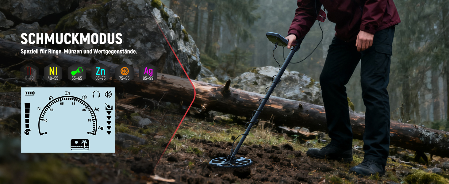 Металошукач KAIWEETS Profi Set: LCD дисплей, водонепроникна котушка, 30см глибина, регулювання чутливості, для дорослих та дітей