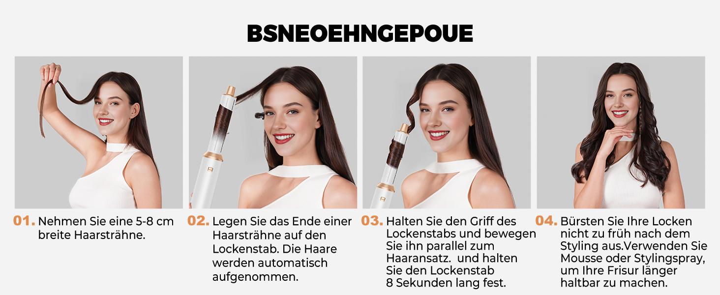 OKWRAP Hairstyler 5 в 1: Набір для укладки волосся, фен з іонами, автоматична плойка, термощітка, випрямляч. Ідеально для випрямлення, сушіння, створення об'єму та локонів. Білий, золотий.