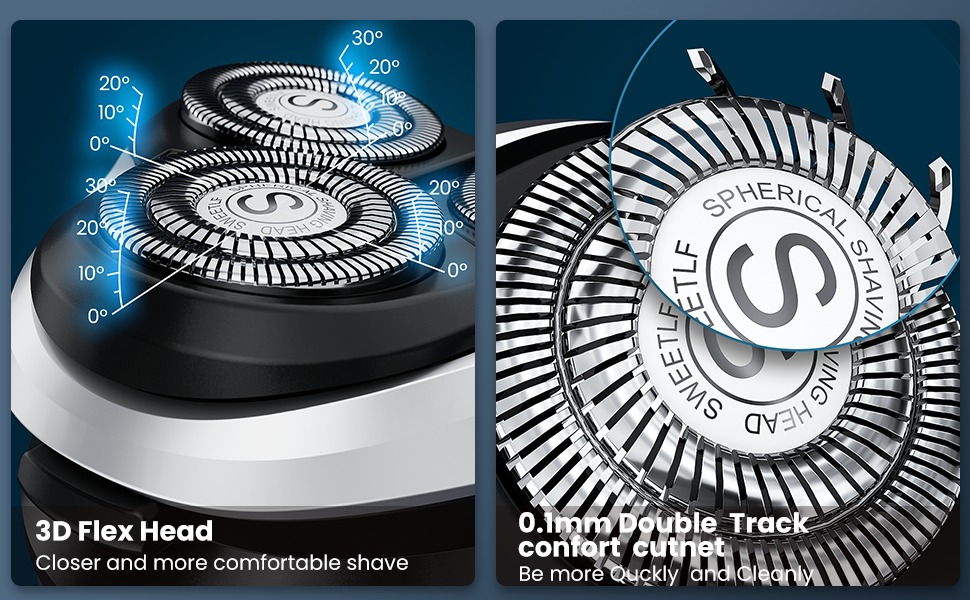 Електричний гоління для чоловіків SweetLF [2023 Neu] з 3D-головкою, LED-дисплеєм, 3 змінні насадки та зарядним пристроєм, IPX7 водонепроникний, чорно-сірий