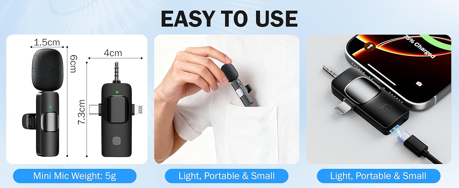 Беспроводной петличный микрофон для телефона/iPhone/iPad/камеры, мини-микрофон для стриминга, подавление шума, Plug & Play, идеален для видеосъемок, подкастов, YouTube, TikTok и интервью K15