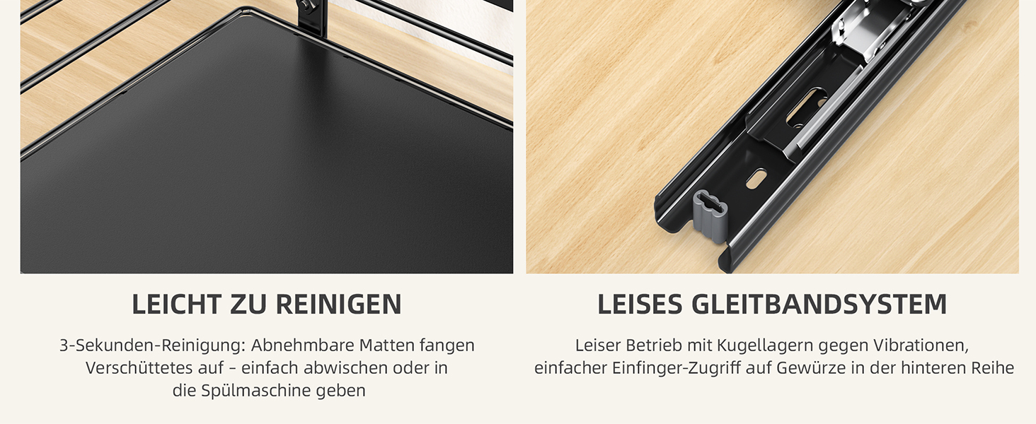 Висувна полиця для спецій, 2 яруси, органайзер для кухні, регульована висота, металева, чорний (26.4 x 12.5 x 24.3 см)