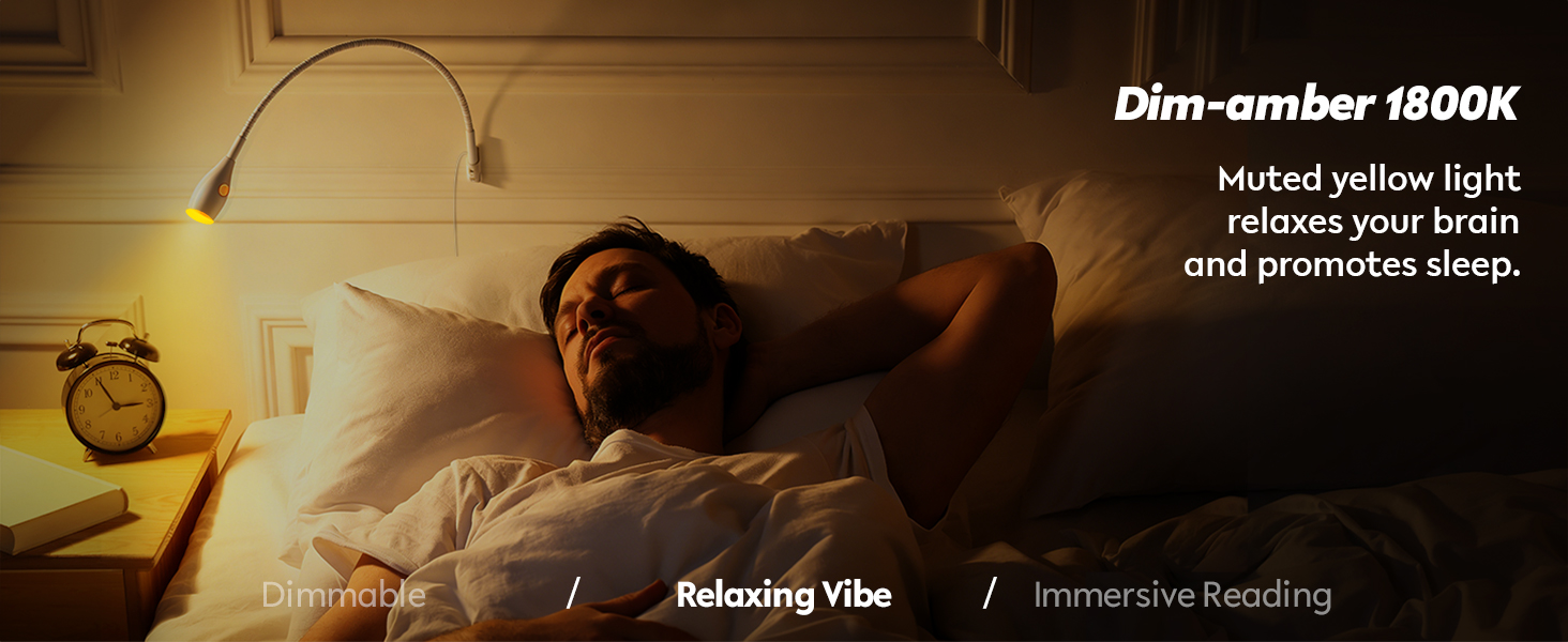 Світлодіодна настільна лампа Acegoo для читання з гнучким регульованим кронштейном (білий). Лампа для ліжка, настінна, диммована, 3000K, поворотна головка для спальні та книг.