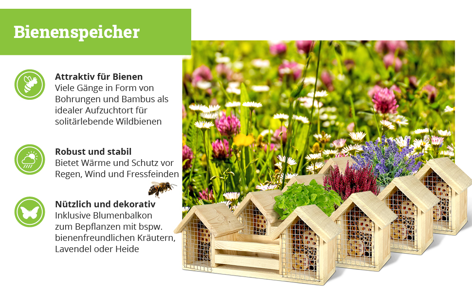 Інсектотель GARTENETAGE XXL – масивний будиночок для комах та бджіл, натуральне дерево, готель для комах з опорами, будиночок для сонечок і метеликів, допомога у гніздуванні та захист видів