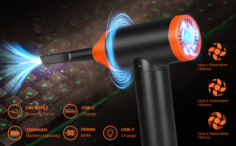Електричний пилосос-фен 3-в-1 Staubgebläse: потужний, для чищення клавіатури, дивану, авто (110000 об/хв, 13000 Па)