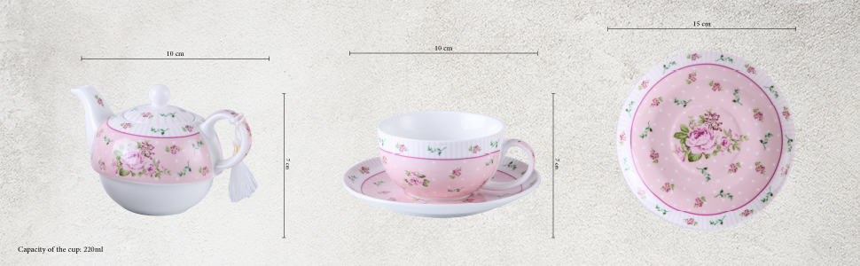 Порцеляновий чайник та чашка London Boutique Vintage Rose Вікторіанський стиль, в подарунковій коробці, кераміка, 15x15 см