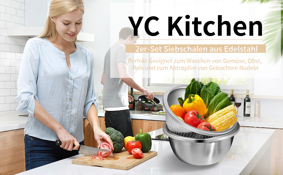 Ситечко кухонне нержавіюча сталь 24 см (2 шт.) з мисками для перемішування. Підходить для миття овочів, фруктів, пасти. Можна мити в посудомийній машині.