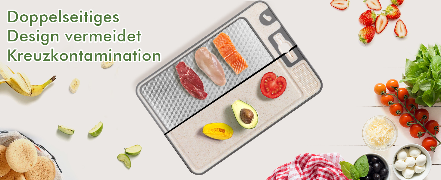 Ніжне велике обрізне дошка XIAPIA з нержавіючої сталі 304 та пластику з точилкою для ножів, 44x30x2,6 см, з соковидавом та лінійкою, антибактеріальне, без BPA