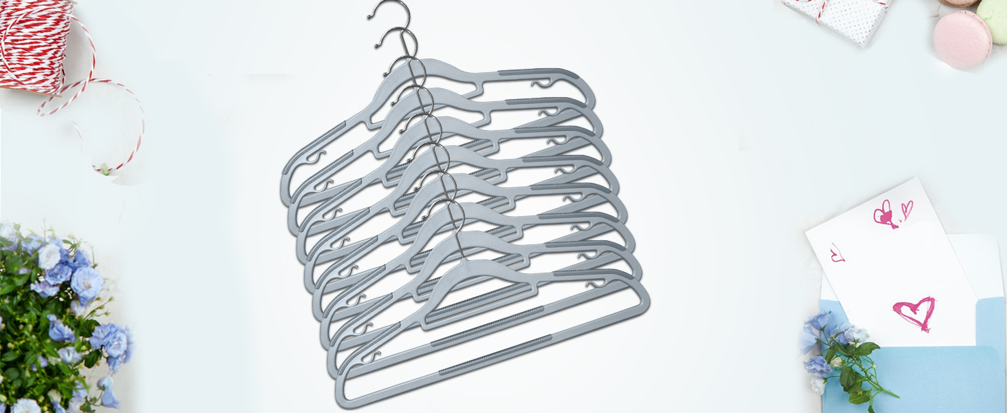 50 штук вішалок для одягу, з неслизьким пластиком, економія місця, 360° обертання гачка, товщина 0,5 см, довжина 42 см, для пальто, суконь, сорочок, сірий + срібло, APY0350G