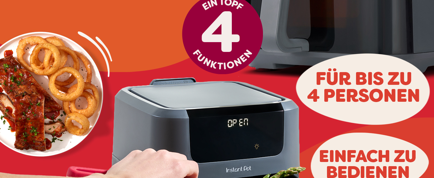 Фритюрниця готує повітрям Instant Pot Vortex Compact Trüffel Grau 5 л з антипригарним покриттям, 4-в-1 (смаження, сушка, випічка, підігрів)