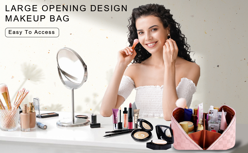 Косметичка для подорожей жіноча, велика містка, з PU шкіри, органайзер для макіяжу, косметичка-рюкзак, аксесуари для подорожей, рожеана в клітинку