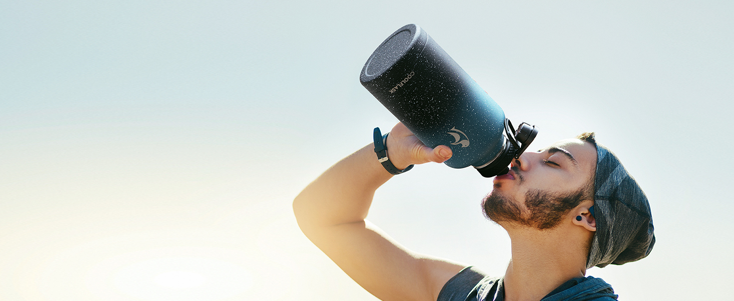 Термофляга Coolflask 2Л зі сталі нержавіюючої з трубою та 3 кришками, вакуумна пляшка для води для спорту та подорожей, Starry Indigo Black