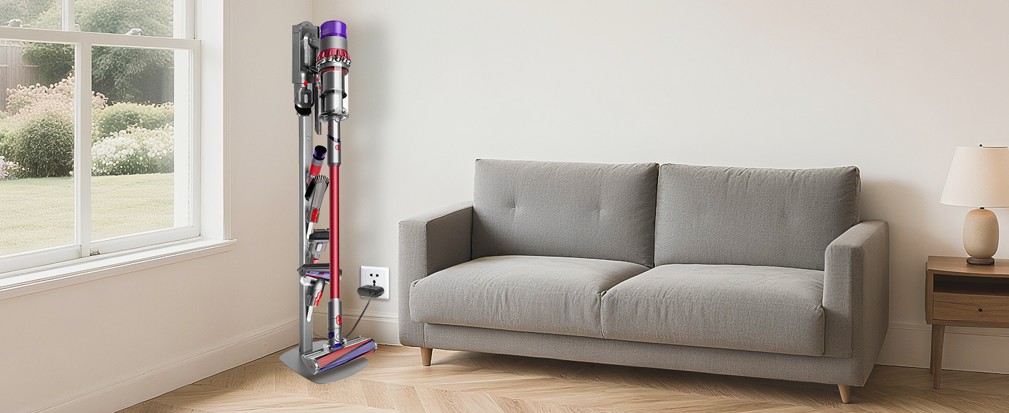 Стійка для пилососа Dyson V6-V16 (Gen5) – металева підставка з 4 гаками, настінне кріплення без свердління, срібляста