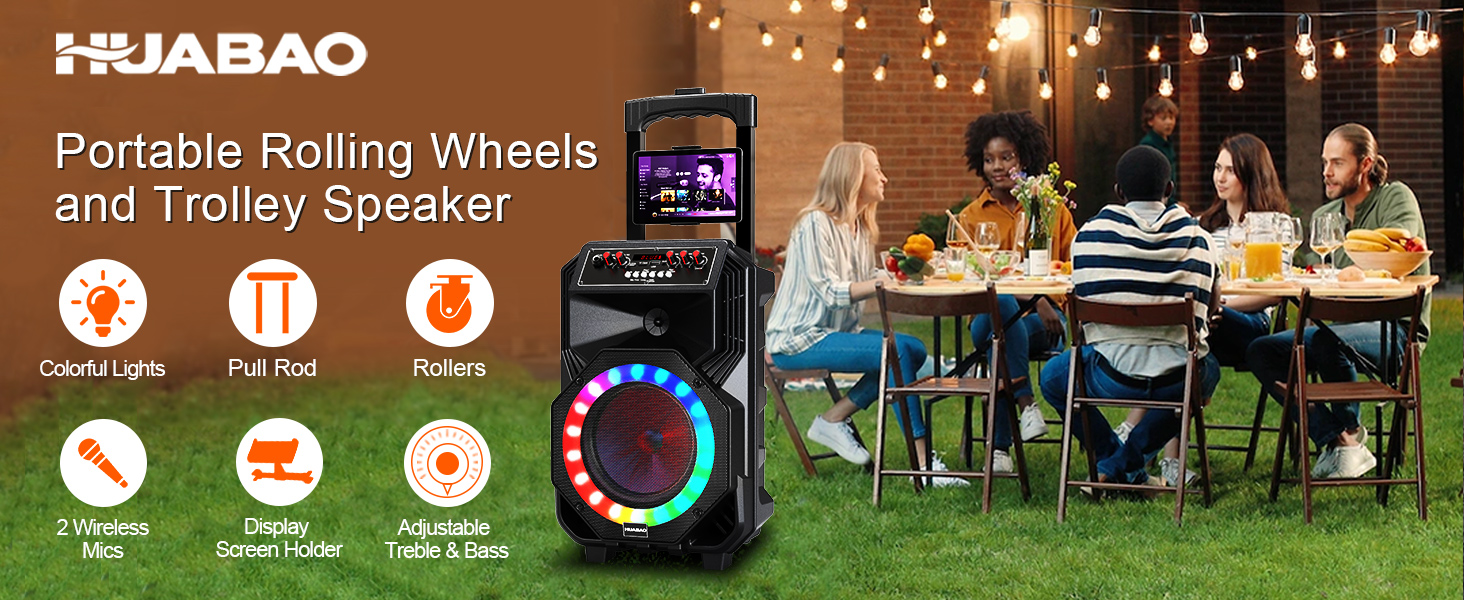 Караоке-машина з 2 бездротовими мікрофонами, коліщатками та ручкою-телескопом - портативна Bluetooth-система з акумулятором 8800mAh, PA-система з підсвічуванням, регулюванням басів/високих частот/ефектом ехо для вечірок, для дому A5