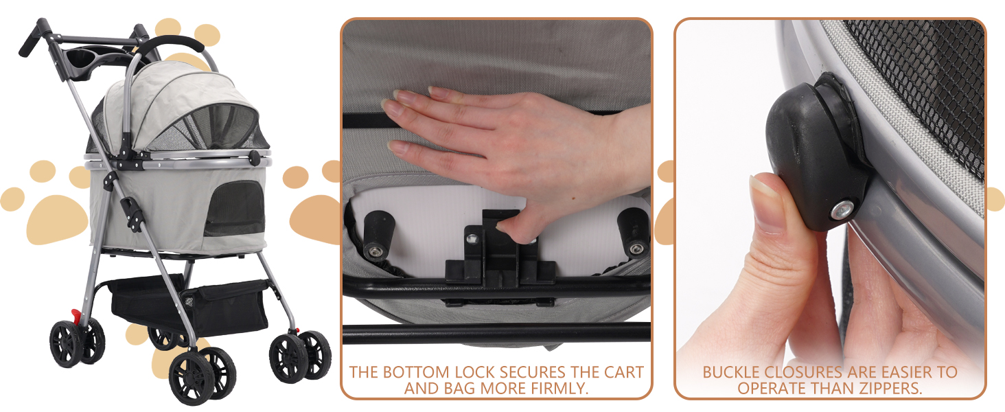 Візок для собак Siairo 3-в-1, сірий. Будка для собак середніх порід до 20 кг, переноска, автокрісло, відділення для їжі