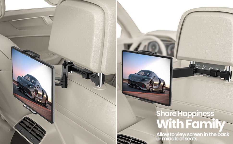 Тримач для планшета в авто, універсальний, 360° обертання, для iPad, Switch, Samsung Tab, смартфонів 4.7-13 дюймів, чорний