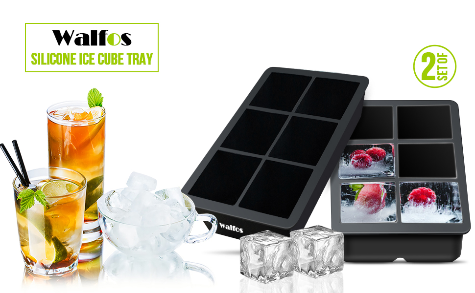 Силіконові форми для льоду Walfos, 2 шт., великі, з кришкою, BPA-free, для коктейлів, віскі, шоколаду, дитячого харчування, гнучкі, легке виймання, підходять для посудомийної машини