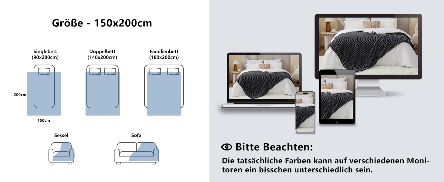 Плед WAVVE Sherpa з штучного хутра, сірий - теплий, м'який, великий (150x200 см)