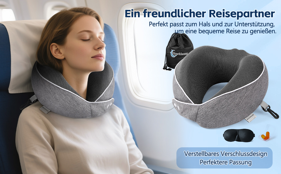 Подушка для шиї темно-сіра для подорожей: подушка-білочка, авто, літак, комплект для подорожей