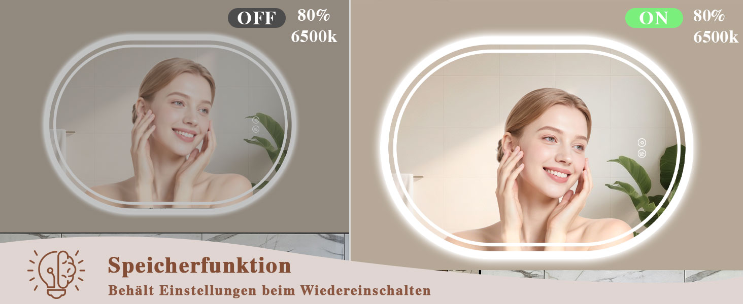 LED дзеркало для ванної кімнати Badspiegel з підсвічуванням, антизапар, сенсорне управління, регулювання яскравості, 3 кольори світла, овальне, 50x70 см
