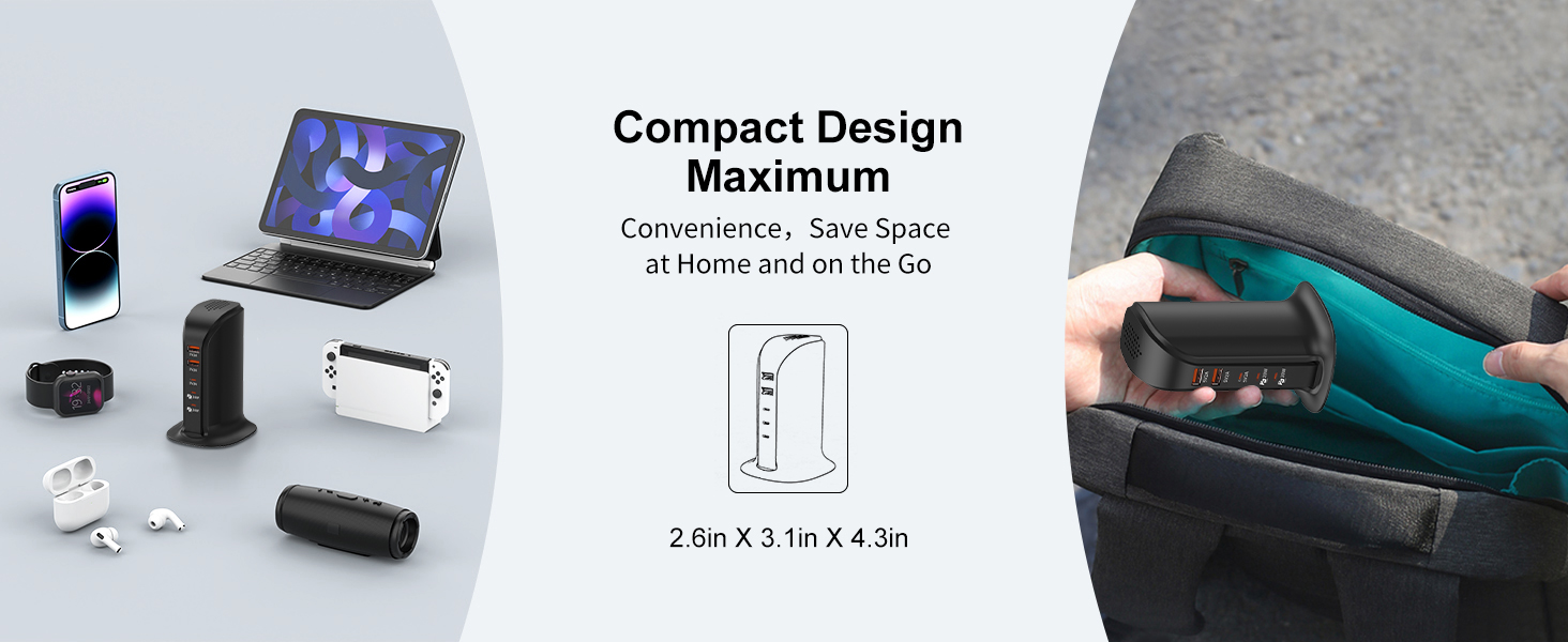 Зарядний пристрій USB-C 55W багатопортовий для iPhone, iPad, Samsung та інших пристроїв - Вежа USB-станція з 5 портами