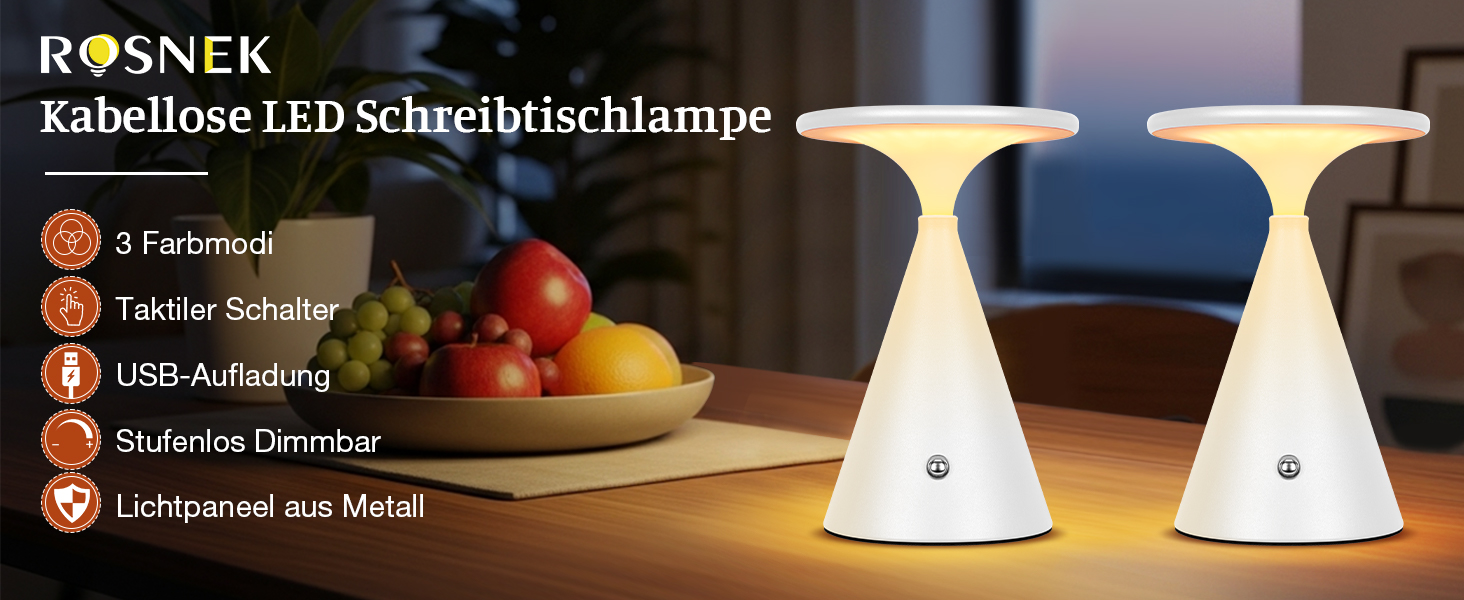 Настільна LED лампа акумуляторна бездротова 2 в 1 (індор/аудор) з димером, сенсорна, 3 кольори, біла (1 шт)